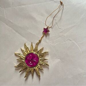 Vintage 1980s Celestial Hartin Sun Star Ornament Gold Purple Hanging Plastic Vtg
